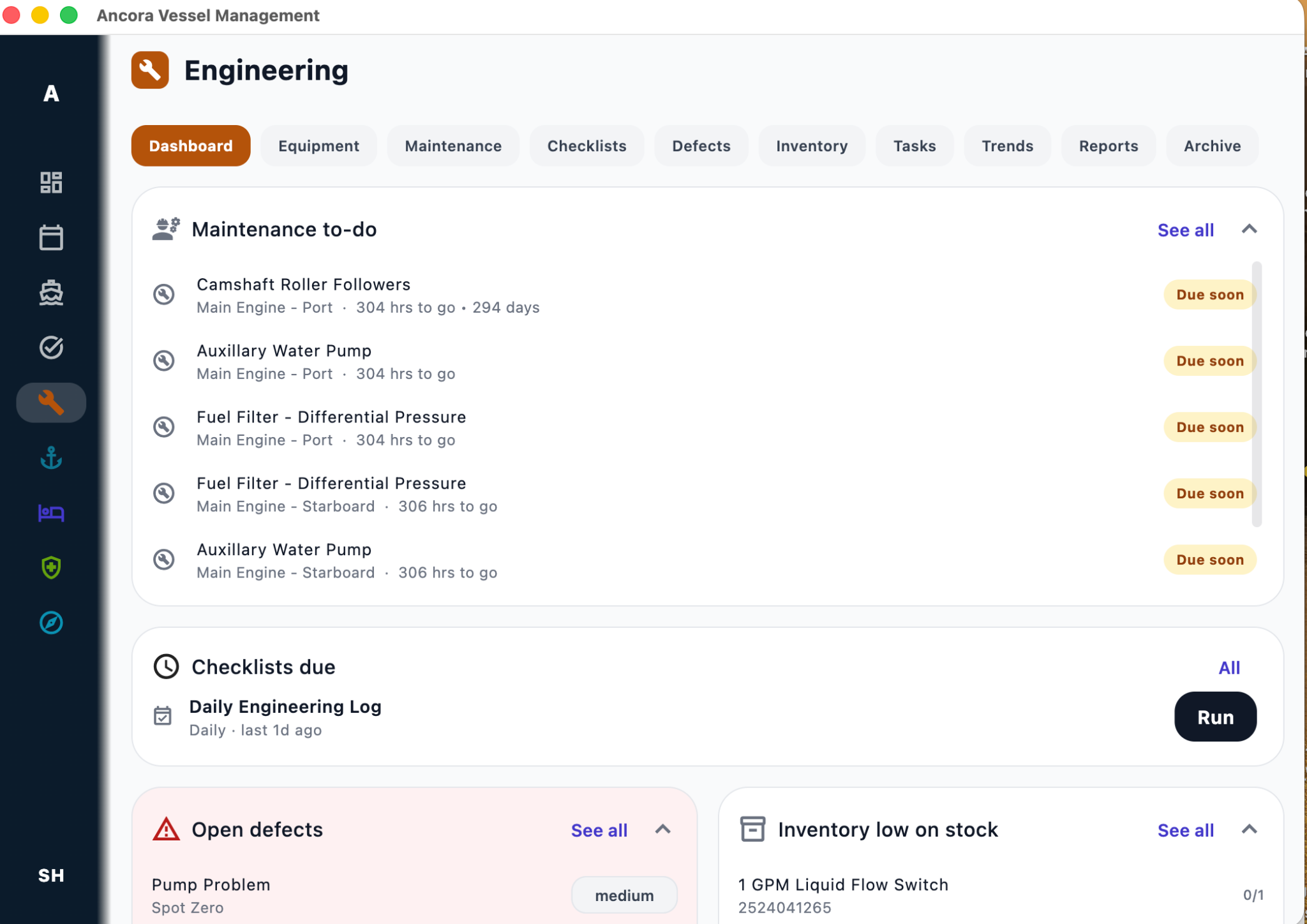 Engineering dashboard in Ancora